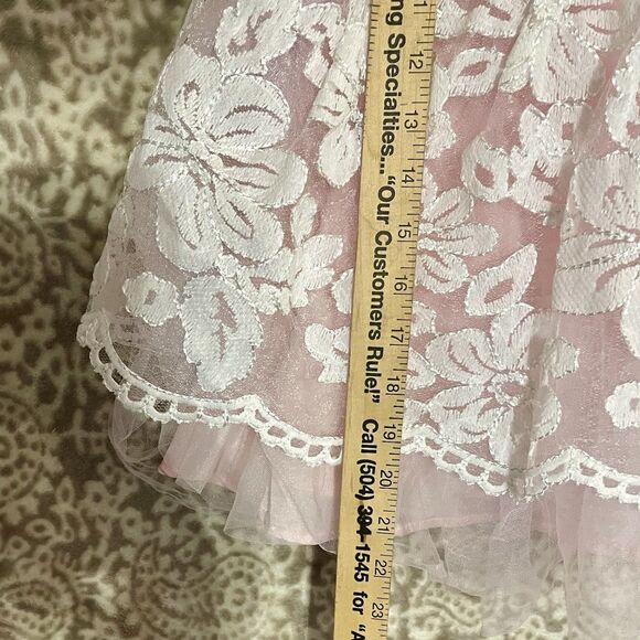 Girls Pink Dress White Lace Overlay Size 3T Tulle Lined Nannette Sleeveless - Picture 8 of 14